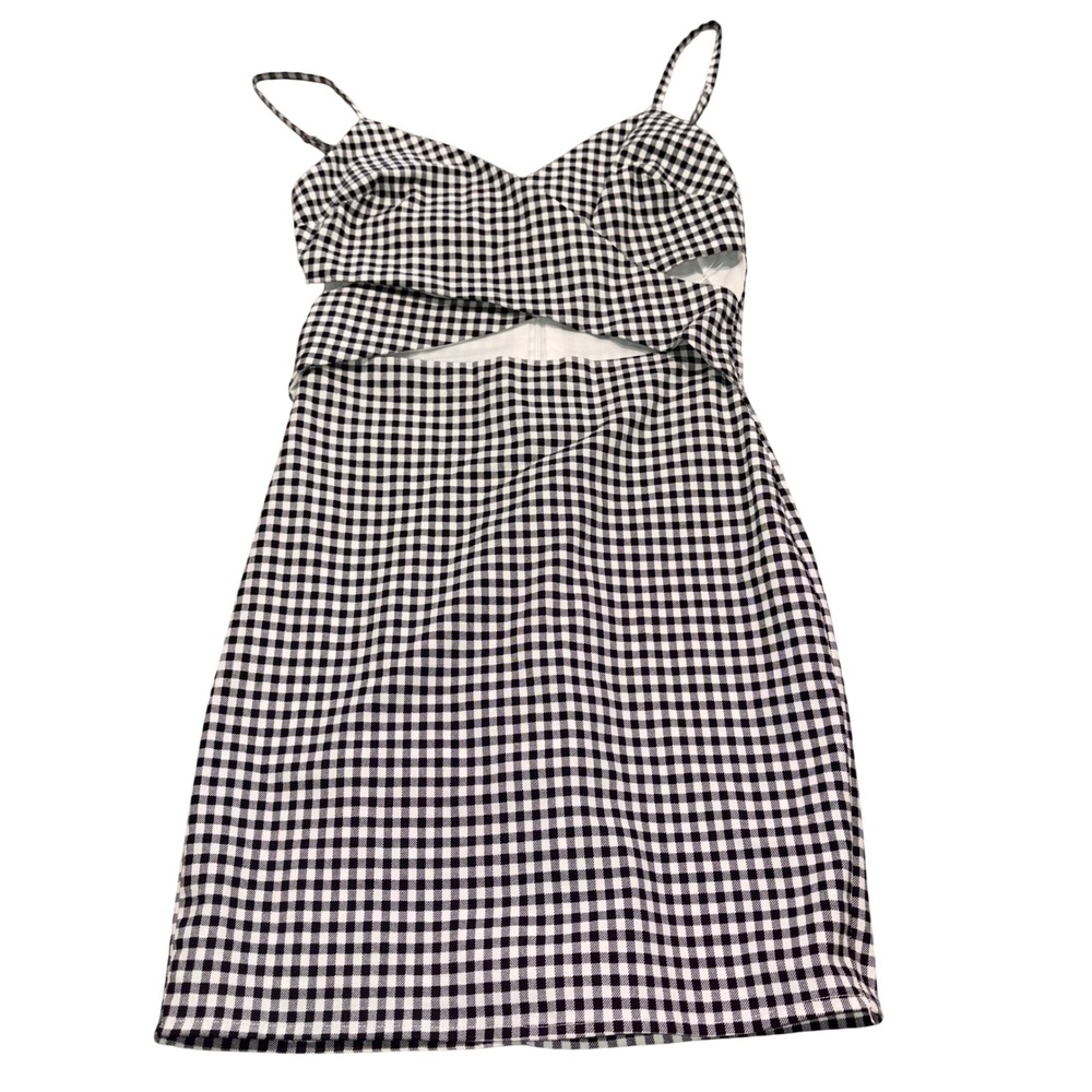 Gingham Cutout Mini Dress Summer Sleeveless Women Small Black White Blue Blush‎